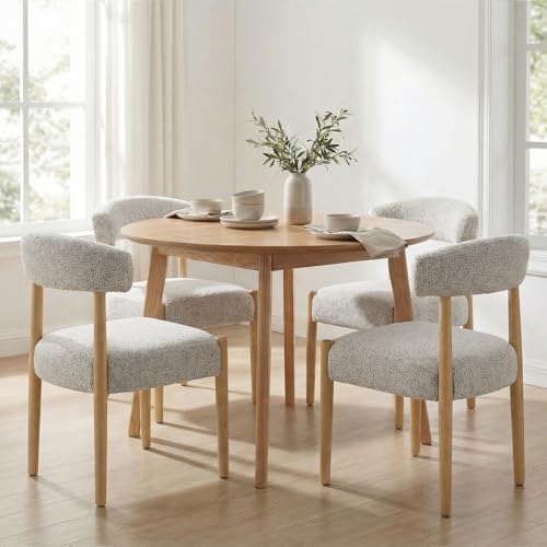 Upholstered Dining Chairs Set of 4, Modern Chenille Kitchen Chairs with Rubberwood Legs