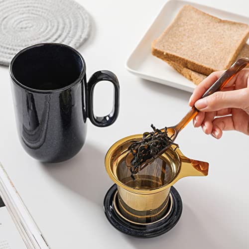 VICRAYS Blue 16 oz Ceramic Tea Mug with Infuser & Lid - Hot Loose Leaf Steeping Cup