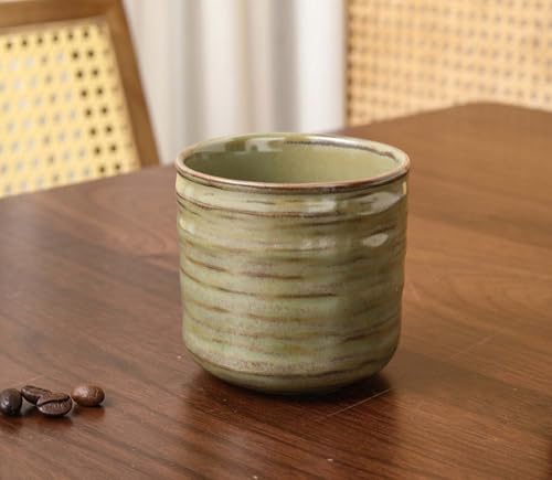 FIBOS Green Japanese Retro Ceramic Teacups – Coffee & Water Cups for Home & Restaurant