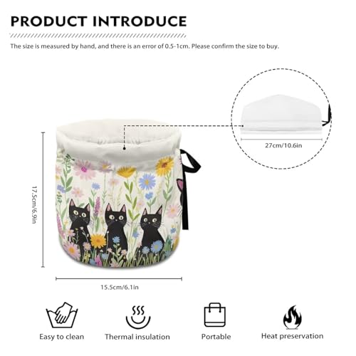 Insulated Tea Cozy with Black Cat and Floral Print for Teapots