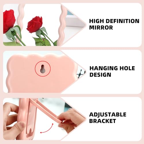 Pink Wave Desk Vanity Mirror Small Makeup Mirror Portable Office Table