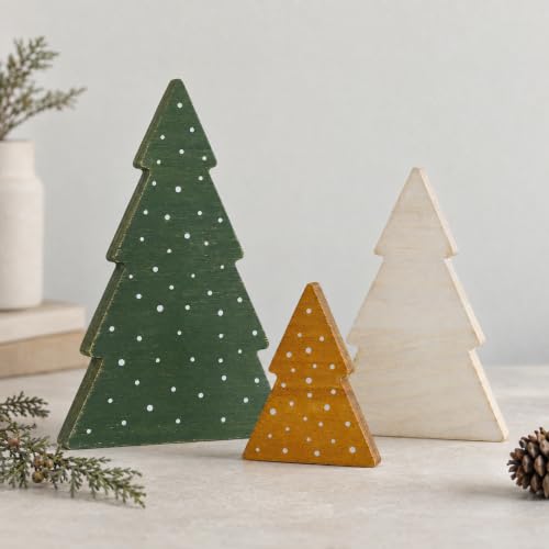 Set of 3 Rustic Wooden Christmas Trees - Tabletop Holiday Decor
