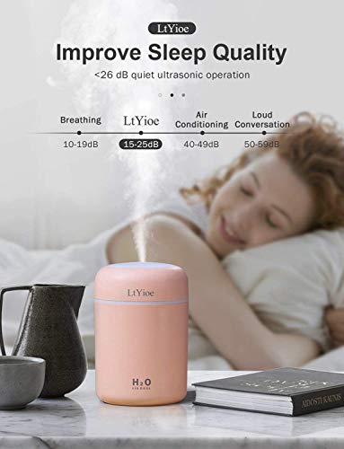 Mini USB Personal Humidifier, 2 Mist Modes, Quiet Desktop Design (Pink)