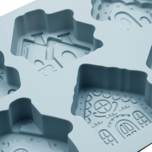 Vrthske Christmas Gingerbread House Silicone Molds Set of 2, 6-Cavity, Blue-R0323