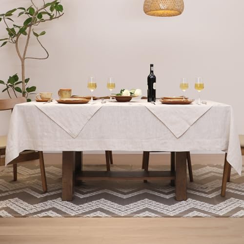 Linen Tablecloth 60x84 Natural Linen for Rectangle Tables - Tseapen 100% Pure