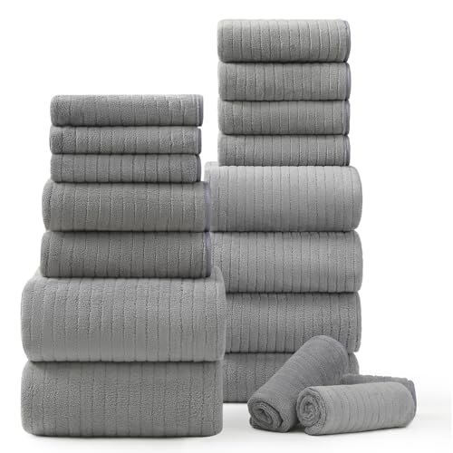 18-Piece Microfiber Bath Towel Set, Ultra-Soft Absorbent Shower Towels
