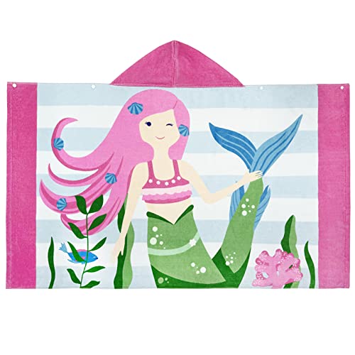 Kids Hooded Beach Towel, 100% Cotton Mermaid Bath Poncho for Ages 3-12