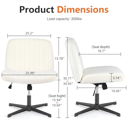 Criss Cross Office Chair - Armless Teddy Fleece Swivel Vanity Desk Chair