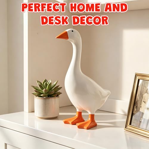 7-Inch Ceramic Desk Goose Statue, Decorative Mini Goose Figurine for Office