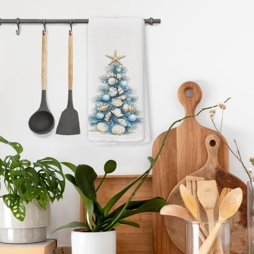 QZQE Christmas01 Coastal Seashell Beach Kitchen Towels 16x24 Inches - Ocean Holiday Decor