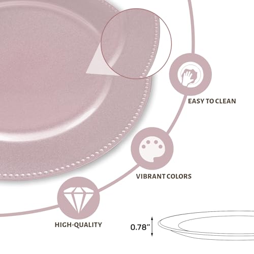 Pink Charger Plates Set of 12 - Round Beaded Rim Tableware