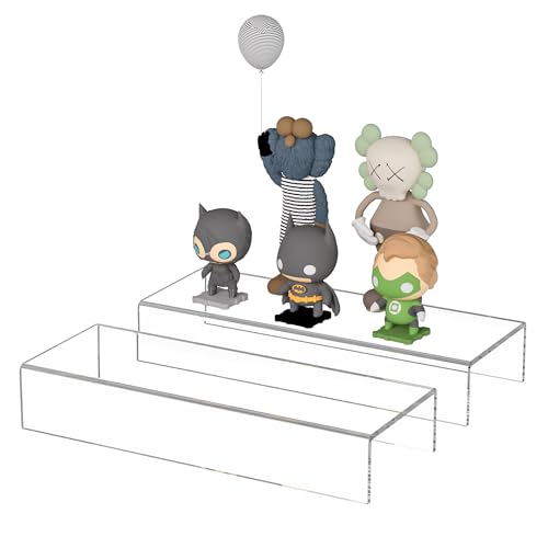Clear Acrylic Display Risers - 12x4.3x2 Inch Shelf Organizers (2 Pack)