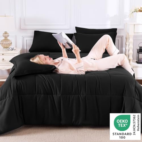 7-Piece Queen Comforter Set - All-Season Down Alternative Bed in a Bag