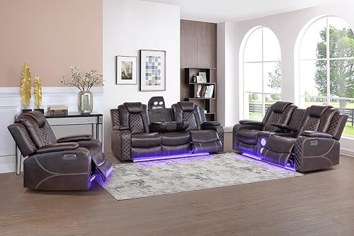 3-Piece Power Reclining Sofa Set with LED Lighting, Bluetooth & USB Charging