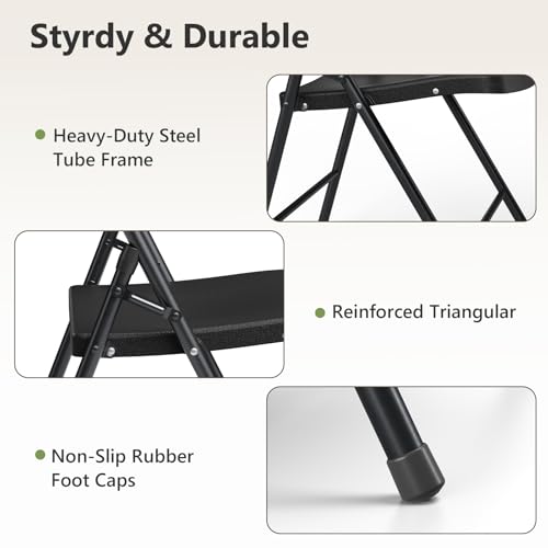 Heavy-Duty Folding Chairs - 2 Pack, Portable Metal Chairs for Indoor & Outdoor