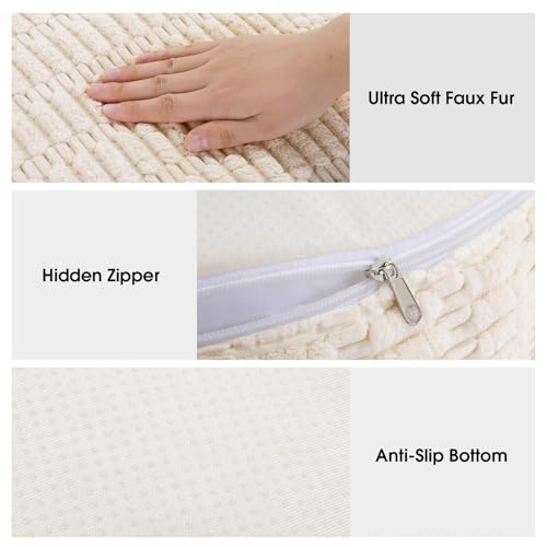 Round Faux Fur Unstuffed Ottoman Pouf Cover - Beige 20-inch Floor Bean Bag