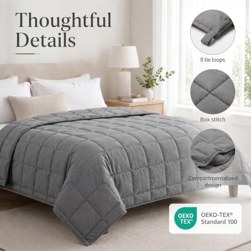 Grey Cooling Weighted Blanket for Adults - 15 lbs, 48" x 72"