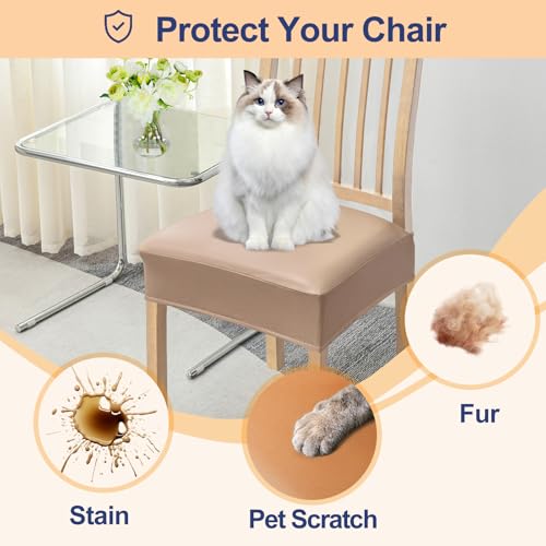 Waterproof PU Leather Dining Chair Covers Set of 4 - Stretch Fit & Easy to Install