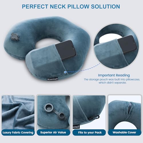 Keemall Portable Inflatable Travel Neck Pillow - Ergonomic U-Shaped Support
