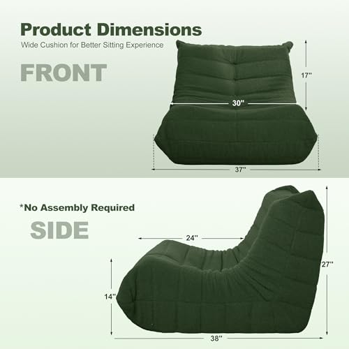 Large Bean Bag Sofa Chair - Comfy Memory Foam Floor Lounger for Adults