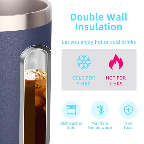 Volhoply 14oz Insulated Stainless Steel Coffee Mug with Lid - Navy, 8 Pack