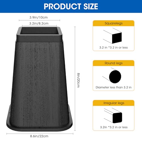 8 Inch Heavy Duty Bed Risers for Extra Storage & Stability