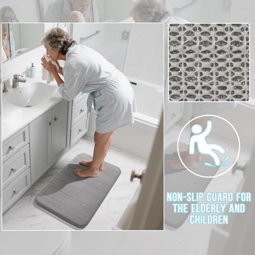 Yimobra Memory Foam Bathroom Rug Set 2-Piece - Absorbent Non-Slip Gray