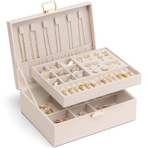 2-Layer Jewelry Box Organizer with Removable Tray, Apricot Pink