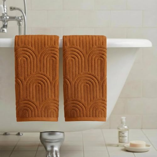 3D Arched Stripes Cotton Hand Towels - Soft & Absorbent Set of 2