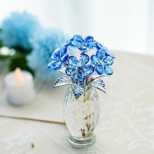 Blue Crystal Forget-Me-Not Flower Figurine Handcrafted Glass Ornament
