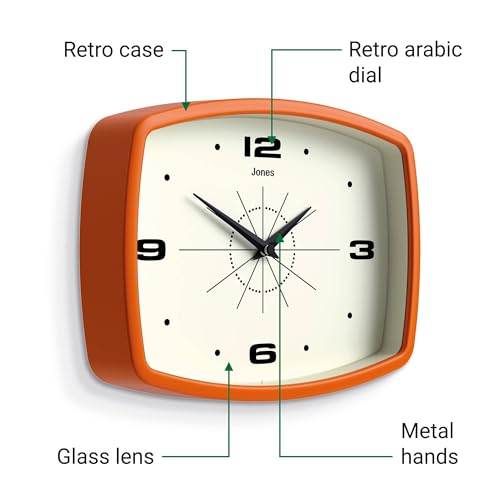 Retro Rectangular Wall Clock 10-Inch Orange Mid-Century Modern Decor