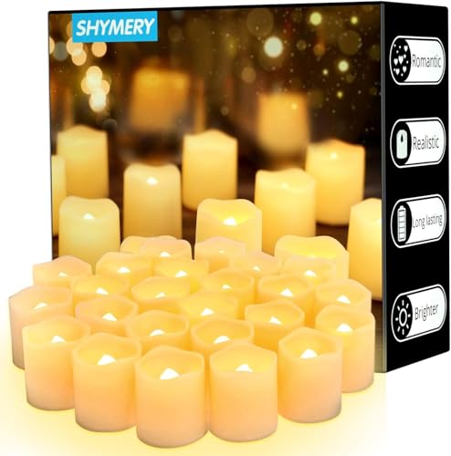 SHYMERY 50-Pack Flameless LED Votive Candles Warm White 200+ Hour Battery Tea Lights