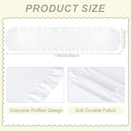 MoKoHouse 14x118 Inch White Ruffled Table Runner Set - 3 Pieces, Farmhouse Decor