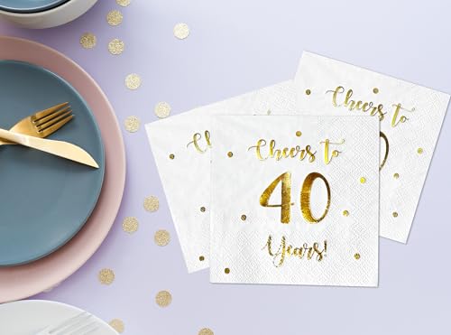 Happy Palace White Cheers to 40 Years Cocktail Napkins - 50 Pack, 3-Ply, 5x5 inch