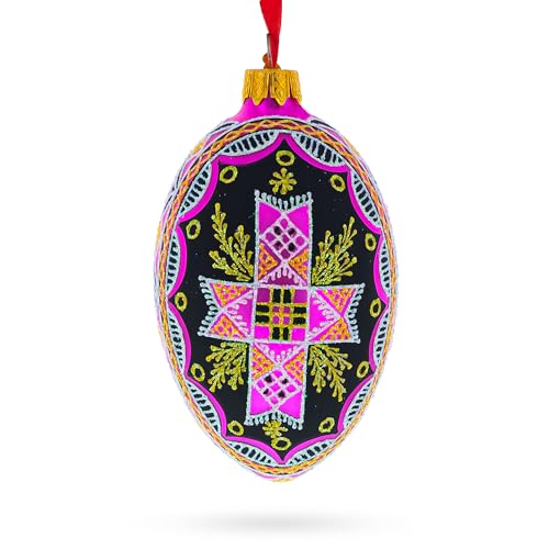 Ukrainian Hand-Painted Glass Egg Ornament - 4 Inch Christmas Decor