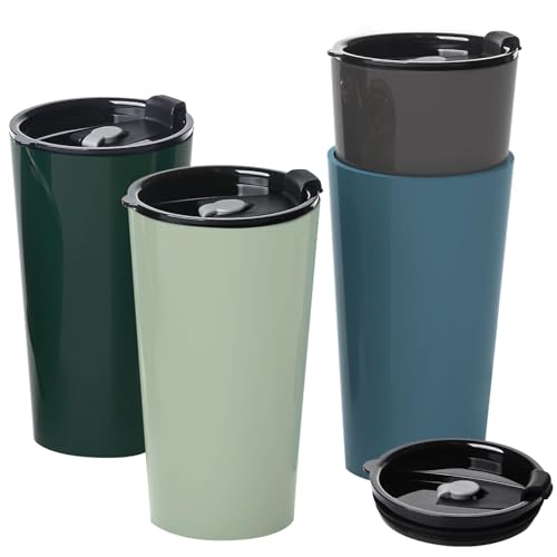 Greentainer 4 Pack Dark Travel Coffee Mugs 20 oz Spill-Proof Reusable Tumblers