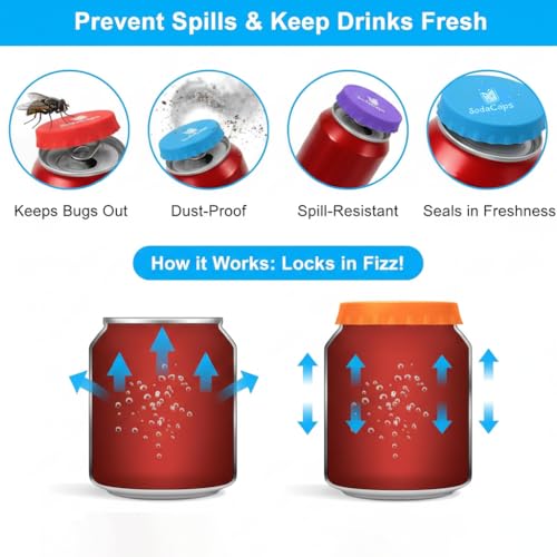 Reusable Silicone Soda Can Covers Pack of 6 - Fits Standard & Slim Cans