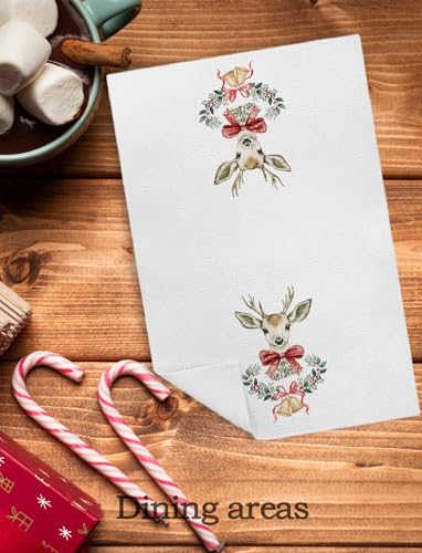 GDJIEGBC Christmas Deer Kitchen Towels Set - Red Bow & Reindeer Pattern, 16x24 Inch, Vari-03