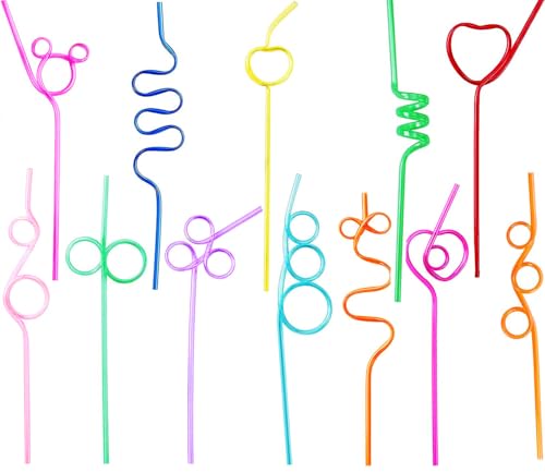 24 Pcs Crazy Loop Straws - 8.5 inch Reusable Plastic Curly Fun Straws for Classrooms & Parties