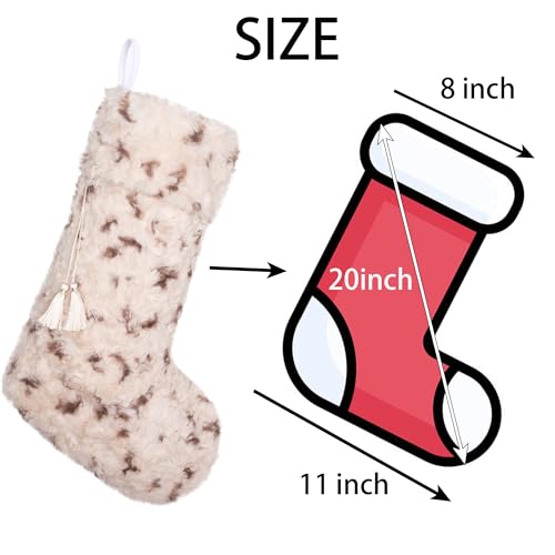 LUBOT Beige Spot 20" Personalizable Christmas Stocking with Leather Name Tag