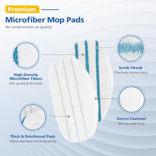 6 Pack Microfiber Steam Mop Pads for 10-in-1 Floor Cleaner, Washable