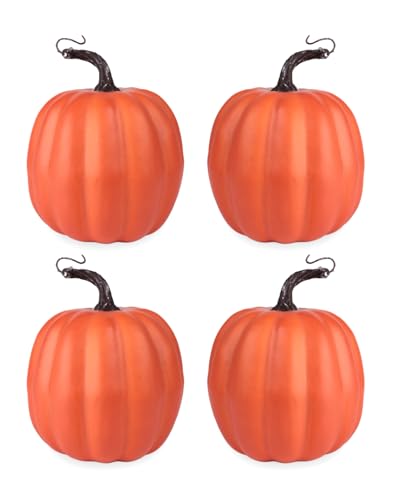 6-Inch Artificial Orange Pumpkins, 4 Pack Foam Harvest Fall Decor