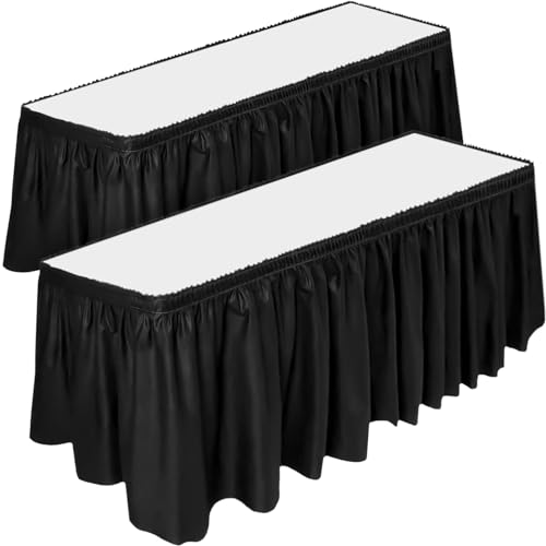 2 Pack Disposable Plastic Table Skirts, Black 29-inch x 14 ft