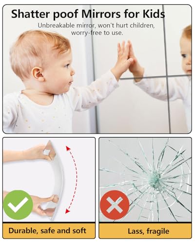 4-Pack 12x12 Inch Unbreakable Mirror Tiles, Peel and Stick Wall Mirrors