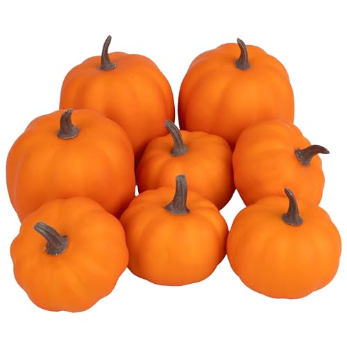 8-Piece Artificial Foam Pumpkin Set for Fall Halloween Thanksgiving Decor