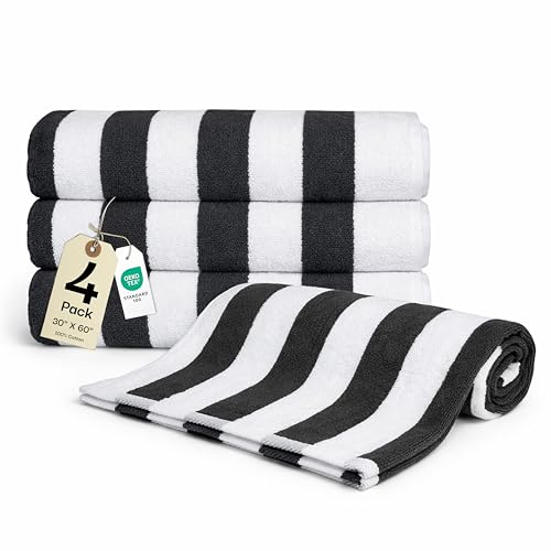 Salt Earth 30x60 Inch Oversized Beach Cotton Striped Towels Pack of 4 - Steel Grey