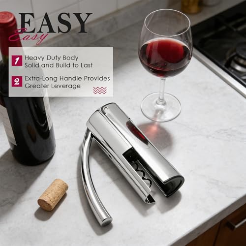 KAYCROWN Stainless Steel Lever Corkscrew Wine Opener with Foil Cutter & Extra Spiral