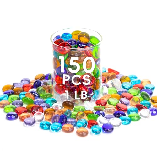 Mixed Color Flat Glass Marbles (1 LB, ~150 Pcs) - Vase Fillers & Craft Gems