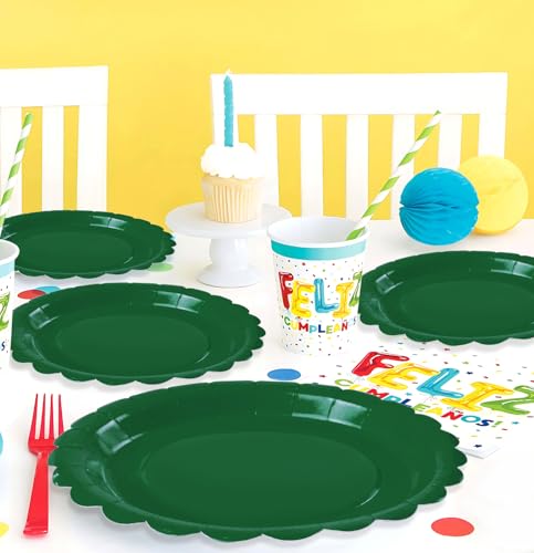 HEIPINIUYE 25 Pack Green Paper Plates 7 Inch Scalloped Disposable Dinnerware for Parties