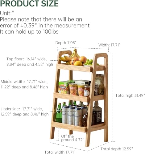 3-Tier Solid Oak Ladder Shelf, Small Wooden Bookshelf for Living Room